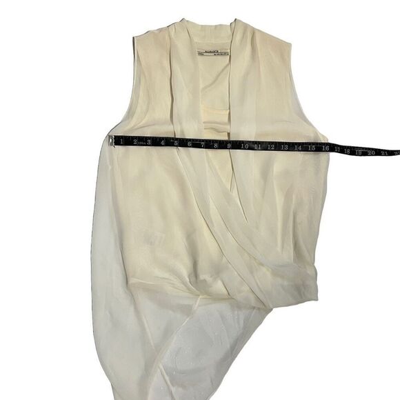 All Saints Draped Silk Top White Abi Sz Small 2 Layered Wrap Effect - Picture 10 of 15